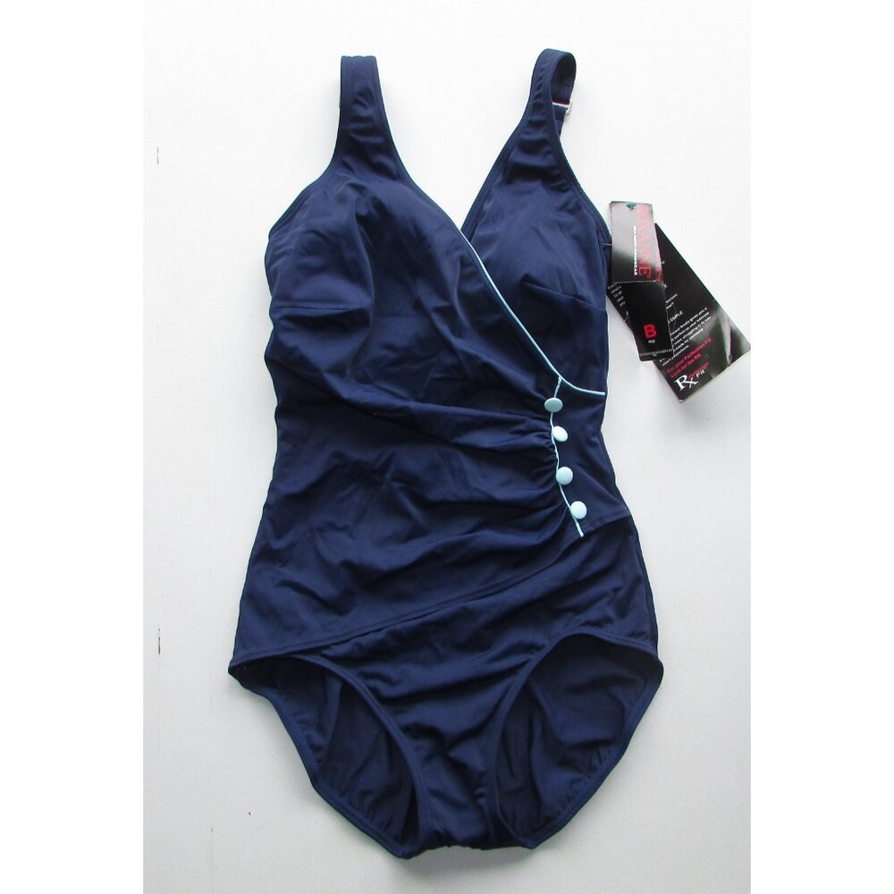ROXANNE Blue Slimming Panel One Piece Swimsuit - Sz 36B - NEW